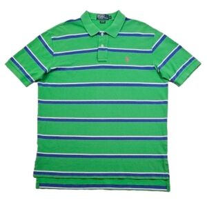 Vintage Polo Ralph Lauren Pink Pony Logo Mens L Green Blue White Stripe Shirt